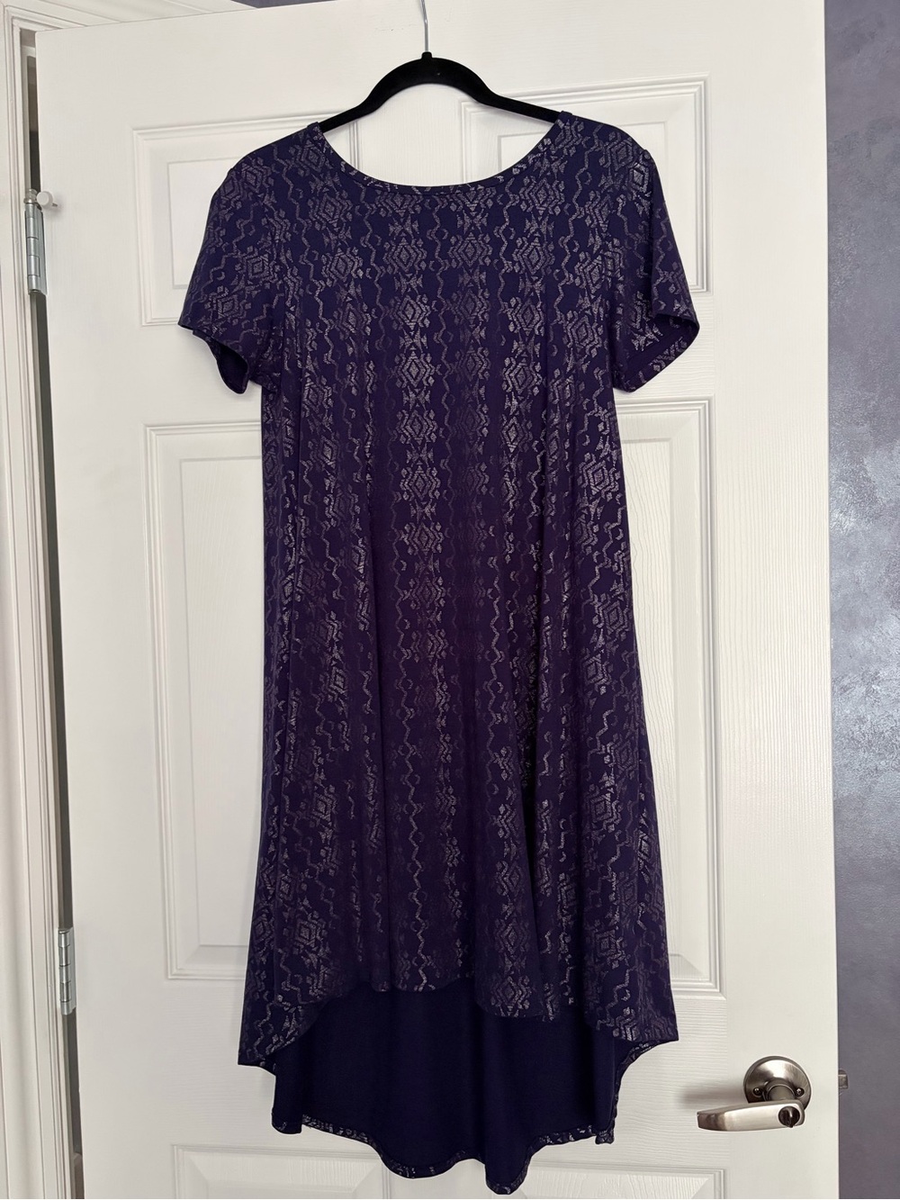 LuLaRoe Carly Blue and Silver High-Low Dress